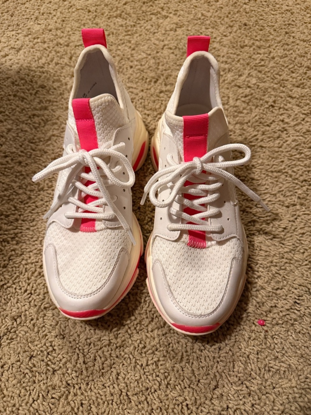 Women’s Chunky Lace-Up Sneakers in White and Pink - Picture 2 of 4